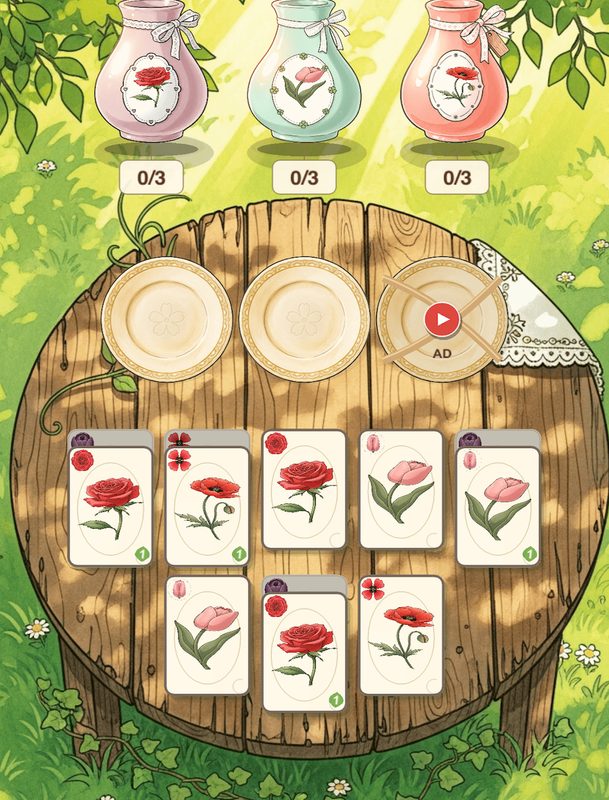 Petal Grove gameplay — sorting watercolor flowers into vases